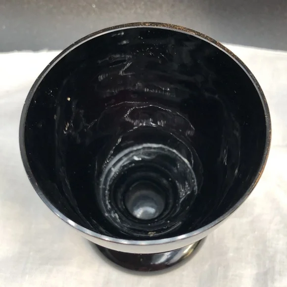 Vintage Black Art Glass Hand Painted Enamel Decoration Large Egg Cup/ Small Vase - Picture 3 of 5